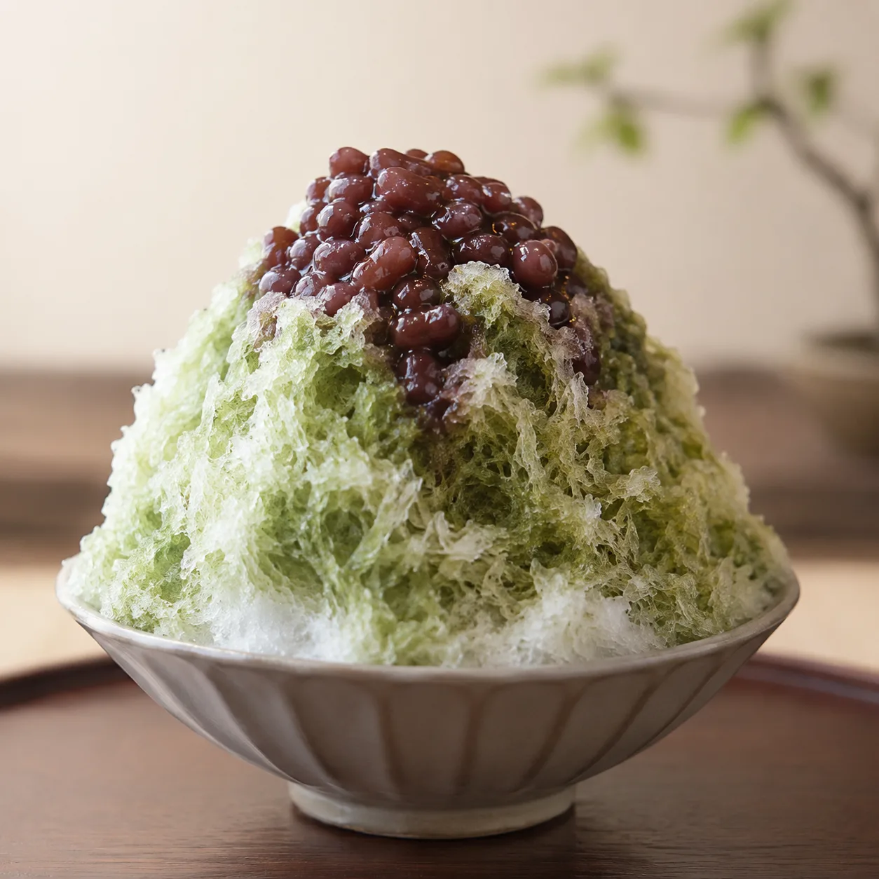 抹茶蜜とあずきがかかったかき氷