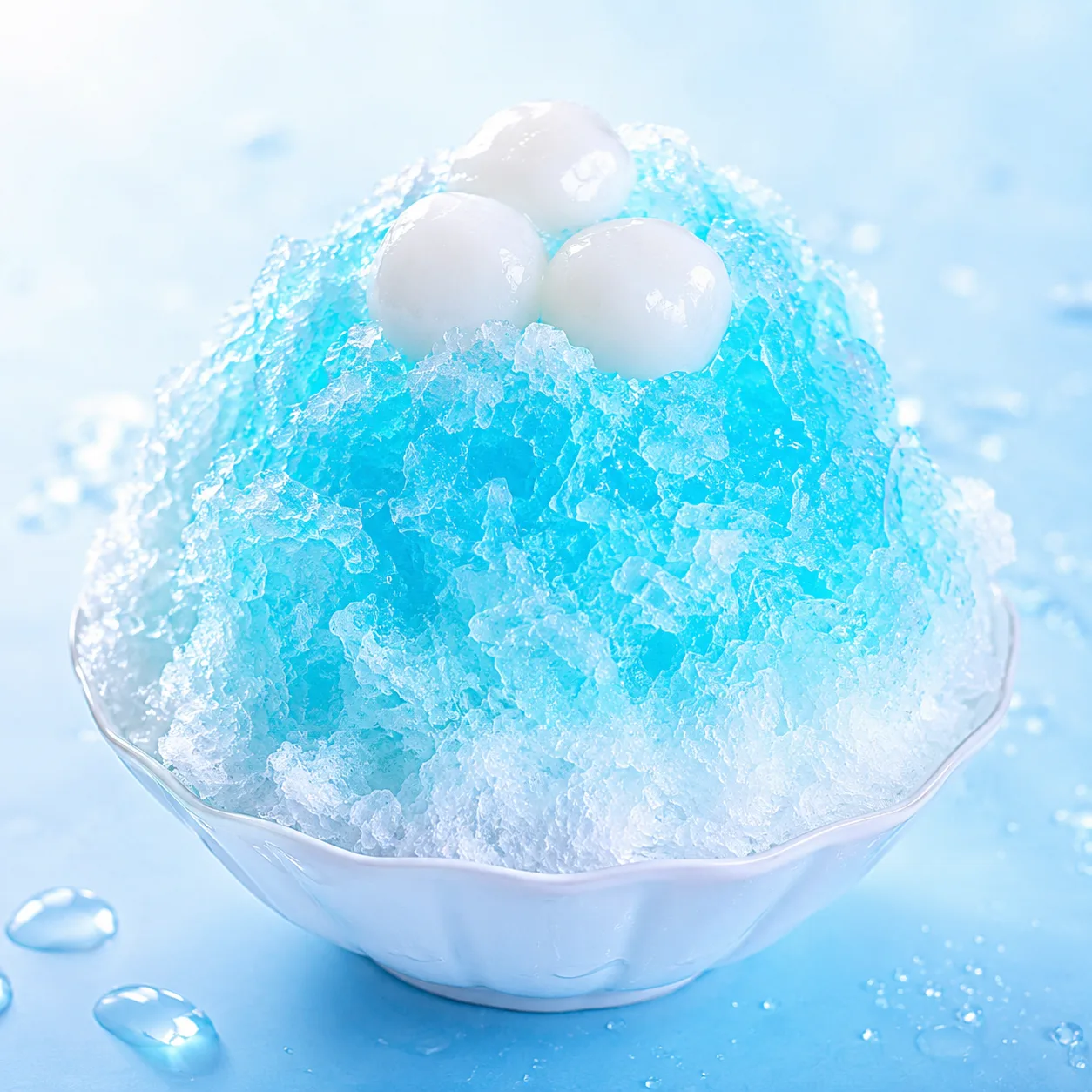 ブルーハワイシロップと白玉がのったかき氷