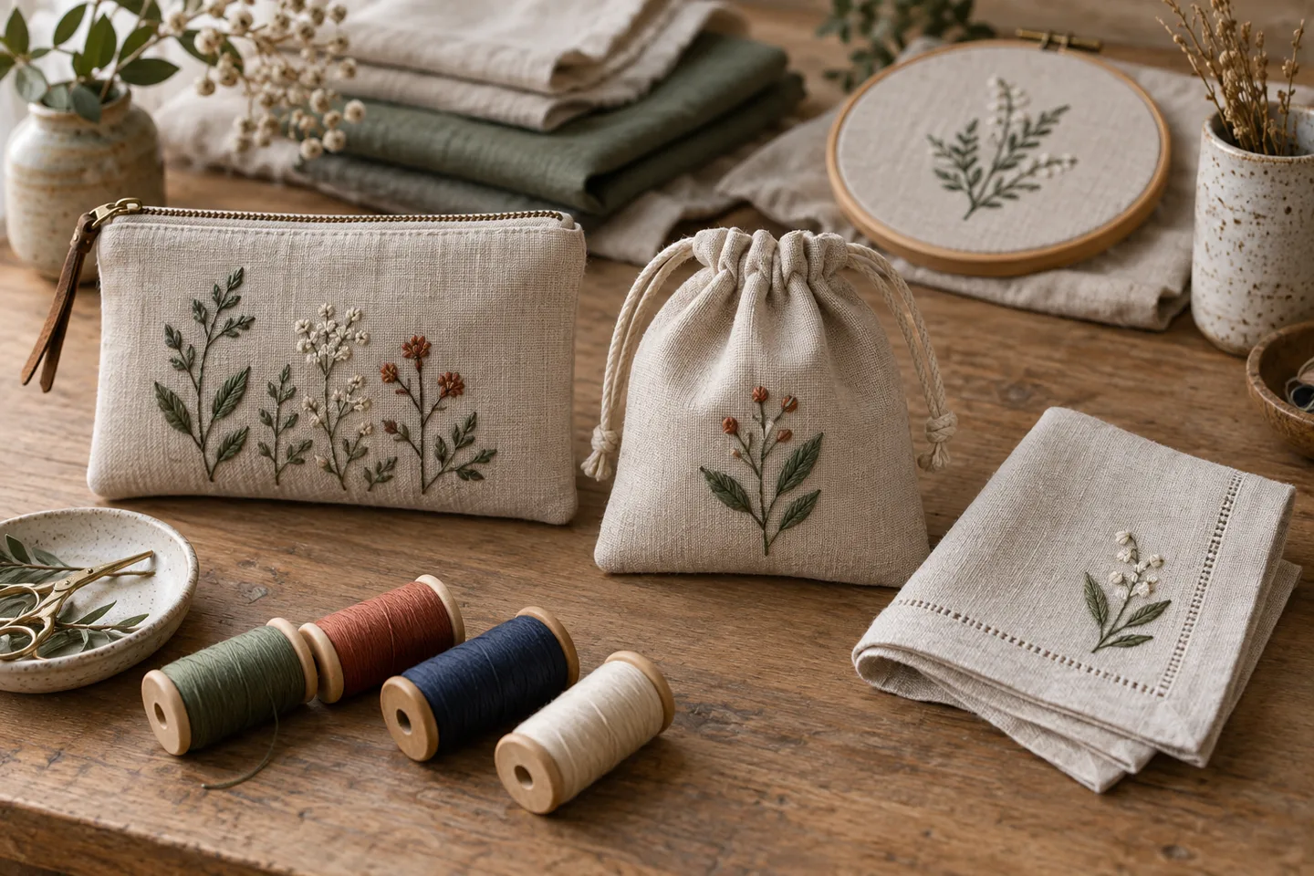 刺繍布小物のセミオーダーデモ